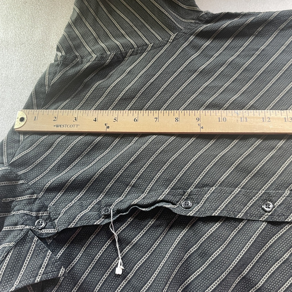 Perry Ellis Shirt Mens Medium Black Brown Diagonal Stripe 100% Silk Short Sleeve - Picture 5 of 8